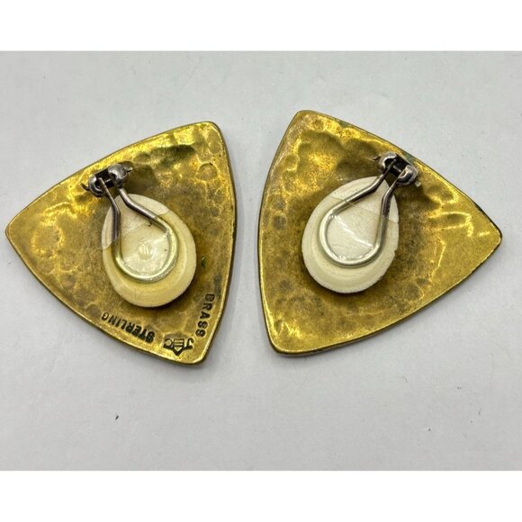 Jeep Collins Retired Hammered 925 Brass Clip-On Earrings Triangle Shape - Picture 3 of 10